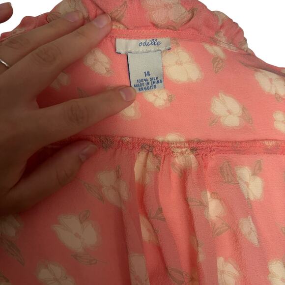 Odille Silk Pink Floral Ruffle Button Blouse Womens Medium Romantic Y2K Anthro - Picture 7 of 7